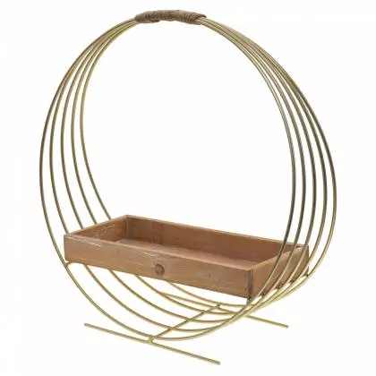 Διακοσμητικό Κύκλος Μεταλλικό Χρυσό Με Ξύλινο Ράφι 45x17x47cm