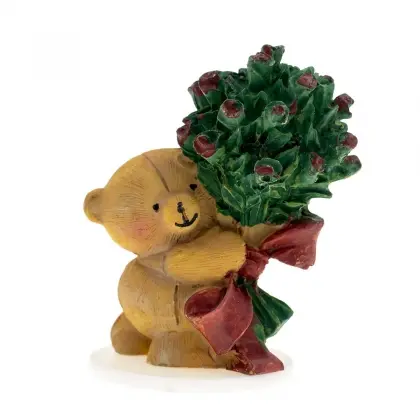Φιγούρα Διακοσμητική Κεραμική Αρκουδάκι Με Λουλούδια Ύψος 6cm