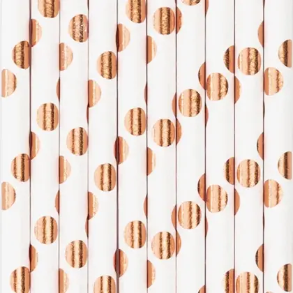 Καλαμάκια Χάρτινα Με Ροζ Χρυσά Πουά Συσκευασία 10 Tεμαχίων