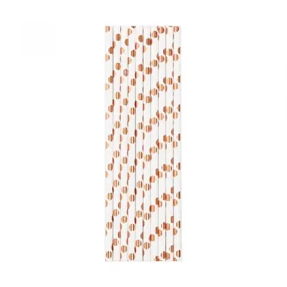 Καλαμάκια Χάρτινα Με Ροζ Χρυσά Πουά Συσκευασία 10 Tεμαχίων