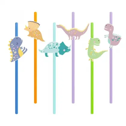 Καλαμάκια Χάρτινα Με Σχέδιο Dinosaurs Συσκευασία 6 Τεμαχίων