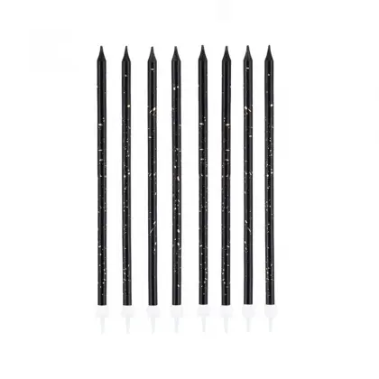 Κεράκια Γενεθλίων Μαύρο με Χρυσό Ύψος 15cm Συσκευασία 8 Τεμαχίων