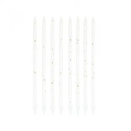 Κεράκια Γενεθλίων Λευκό με Χρυσό Ύψος 15cm Συσκευασία 8 Τεμαχίων