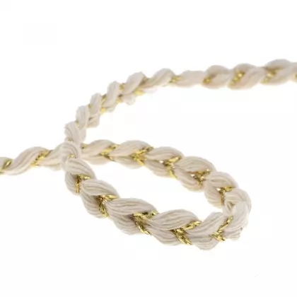 Κορδόνι Μπομπίνα Πλεξούδα Βαμβακερό Με Μεταλλικό Χρυσό Νήμα 8mm x 20m