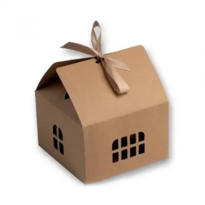 Κουτάκι Χάρτινο Σπιτάκι Με Παράθυρα και Κορδέλα 12.5x12.5x13.5cm