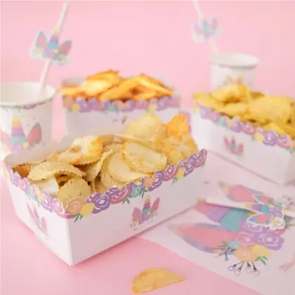 Kουτί για Chips Με Σχέδιο Unicorn 15x10x6cm Συσκευασία 3 Tεμαχίων