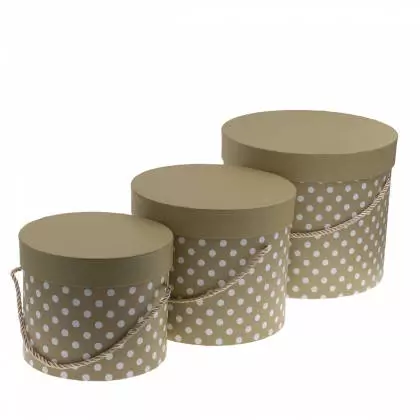 Κουτιά Σετ 3 Τεμαχίων Κυλινδρικά Φ23x19cm. Φ19.5x17cm. Φ16.5x14cm Πουά