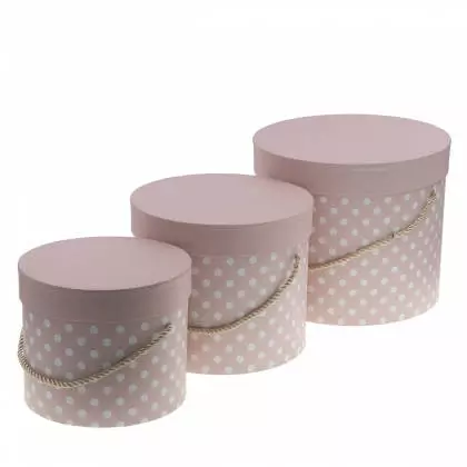 Κουτιά Σετ 3 Τεμαχίων Κυλινδρικά Φ23x19cm. Φ19.5x17cm. Φ16.5x14cm Πουά