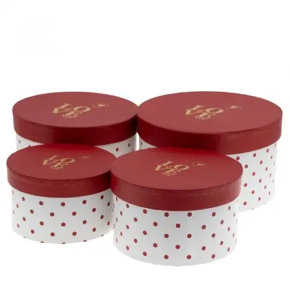 Κουτιά Σετ 4 Τεμαχίων Χάρτινα Στρογγυλά Πουά Με Καπάκι Φ19x11cm - Φ17x10cm - Φ15x9cm – Φ13x8cm