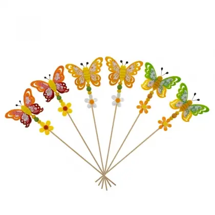 Πεταλούδες Διακοσμητικές Υφασμάτινες Με Ξύλινο Στήριγμα Σετ 6 Τεμαχίων