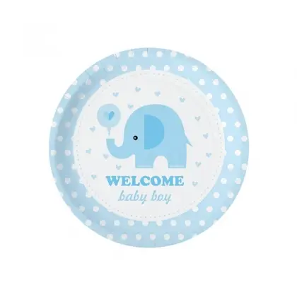 Πιάτα Χάρτινα Για Baby Shower Με Σχέδιο Ελεφαντάκι Φ18cm Συσκευασία 6 Τεμαχίων