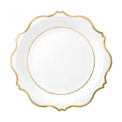 Πιάτα Χάρτινα Λευκά με Χρυσές Λεπτομέρειες Φ19cm Συσκευασία 6 Τεμαχίων