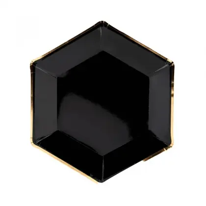 Πιάτα Χάρτινα Μαύρα Με Χρυσό Περίγραμμα Φ23cm Συσκευασία 6 Τεμαχίων