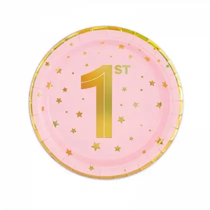 Πιάτα Χάρτινα 1st Birthday Με Χρυσά Αστέρια