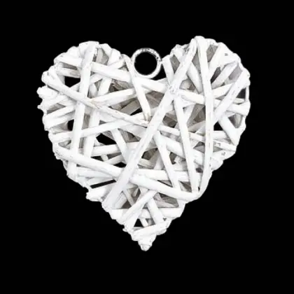 Πλεκτή Καρδιά Λευκή 5cm Από Ξύλο Ιτιάς