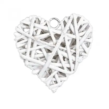 Πλεκτή Καρδιά Λευκή 5cm Από Ξύλο Ιτιάς