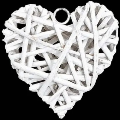 Πλεκτή Καρδιά Λευκή 7cm Από Ξύλο Ιτιάς