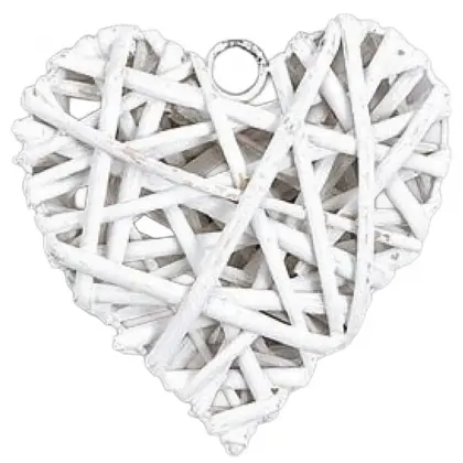 Πλεκτή Καρδιά Λευκή 7cm Από Ξύλο Ιτιάς