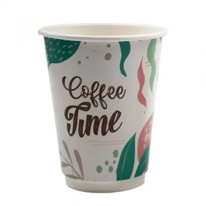 Ποτήρι Χάρτινο 14oz Διπλότοιχο Με Σχέδιο “Coffee Time” Πράσινο Συσκευασία 25 Τεμαχίων