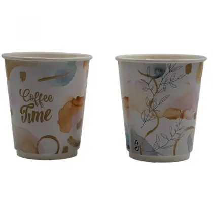 Ποτήρι Χάρτινο 8oz Διπλότοιχο Με Σχέδιο “Coffee Time” Χρυσό Συσκευασία 25 Τεμαχίων