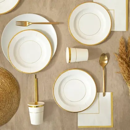 Ποτήρια Χάρτινα Elegant Με Χρυσές Λεπτομέρειες 270ml Συσκευασία 6 Τεμαχίων