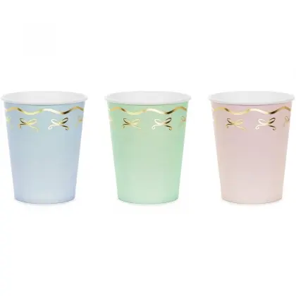 Ποτήρια Χάρτινα με Σχέδιο Κορδέλα mix colour 220ml Συσκευασία 6 Τεμαχίων