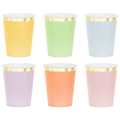 Ποτήρια Χάρτινα με Χρυσή Λεπτομέρεια mix colour 220ml Συσκευασία 6 Τεμαχίων