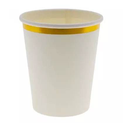 Ποτήρια Χάρτινα Μίας Χρήσης Με Χρυσή Ρίγα 200ml Συσκευασία 10 Τεμαχίων