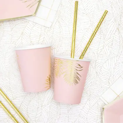 Ποτήρια Χάρτινα Ροζ με Χρυσό Φύλλο 220ml Συσκευασία 6 Τεμαχίων