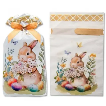 Πουγκί Νάυλον Με Σχέδιο Λαγουδάκι 15x23cm Συσκευασία 5 Τεμαχίων