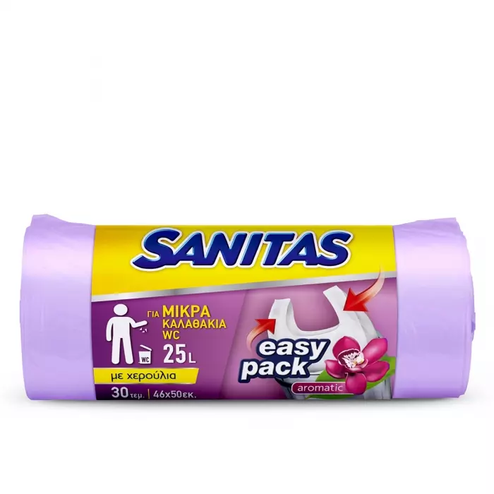 Σακούλες Απορριμάτων Sanitas Με Χερούλια 25lt 46x50cm 30 Τεμάχια
