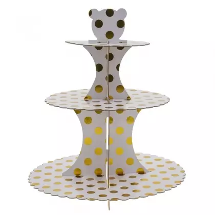 Stand Για Γλυκά Πουά Από Χαρτόνι Τριώροφο Φ30x35cm