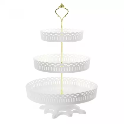 Stand Για Γλυκά Τριώροφο Πλαστικό Λευκό Φ26x38cm