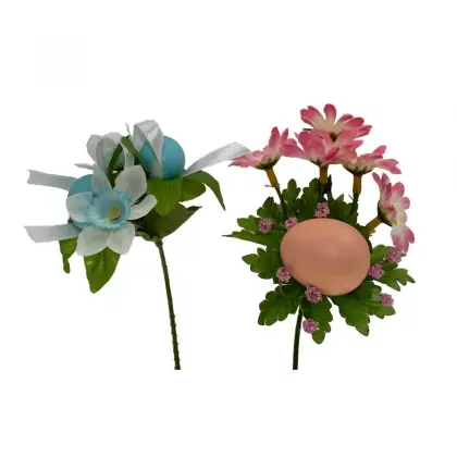 Σύνθεση Μπουτονιέρα με Πασχαλινά Αυγά και Λουλούδια Σετ 2 τεμαχίων