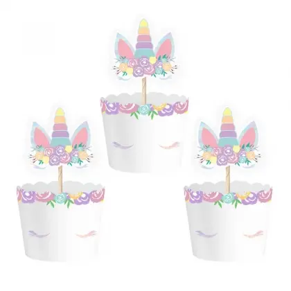 Θήκη Διακοσμητική Για Cupcakes Χάρτινη & Toppers Unicorn Συσκευασία 6 Τεμαχίων