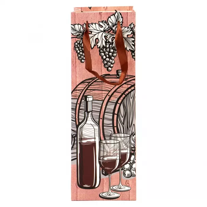 Τσάντα Χάρτινη Για 1 Μπουκάλι Με Σατινέ Χερούλι 12x9x36cm