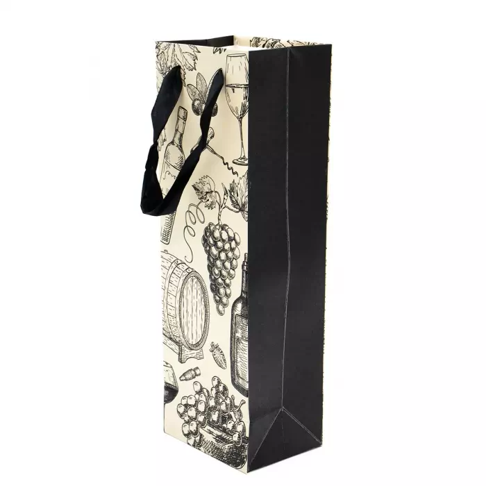 Τσάντα Χάρτινη Για 1 Μπουκάλι Με Σατινέ Χερούλι 11x9x35cm