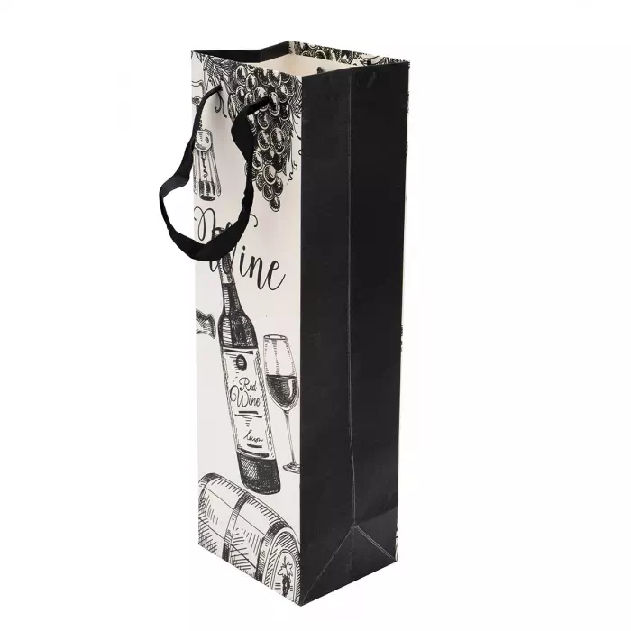 Τσάντα Χάρτινη Για 1 Μπουκάλι Με Σατινέ Χερούλι 11x9x35cm