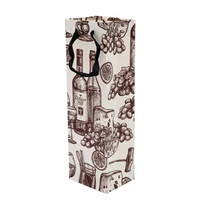 Τσάντα Χάρτινη Για 1 Μπουκάλι Με Σατινέ Χερούλι 11x9x35cm