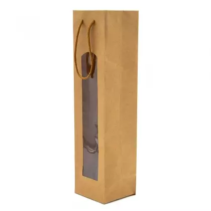 Τσάντα Χάρτινη Για 1 Μπουκάλι Με Παράθυρο Με Κορδόνι 9.5x9x38cm