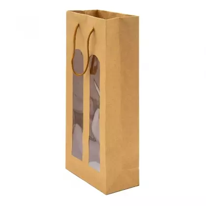 Τσάντα Χάρτινη Για 2 Μπουκάλια Με Παράθυρο Με Κορδόνι 18.5x9x38cm