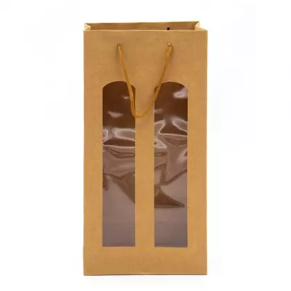 Τσάντα Χάρτινη Για 2 Μπουκάλια Με Παράθυρο Με Κορδόνι 18.5x9x38cm