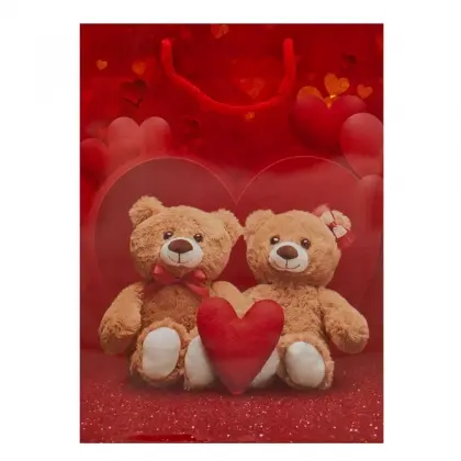 Τσάντα Χάρτινη Gloss Με Θέμα “Αρκουδάκια” Και Χερούλι Από Βαμβακερό Κορδόνι 17x8x23cm