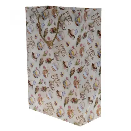 Τσάντα Χάρτινη Με Πασχαλινά Σχέδια Με Κορδόνι 40x27x12cm