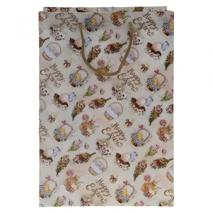 Τσάντα Χάρτινη Με Πασχαλινά Σχέδια Με Κορδόνι 40x27x12cm