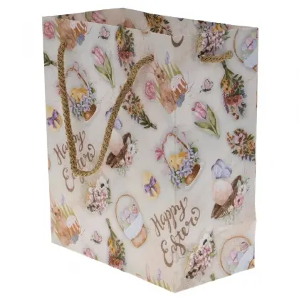Τσάντα Χάρτινη Με Πασχαλινά Σχέδια Με Κορδόνι 18x15x8cm