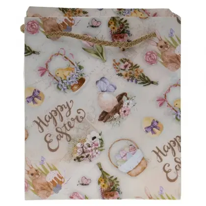 Τσάντα Χάρτινη Με Πασχαλινά Σχέδια Με Κορδόνι 18x15x8cm