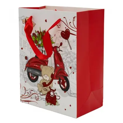 Τσάντα Χάρτινη Με Σατινέ Χερούλι Με Σχέδια “Love” 18x10x23cm