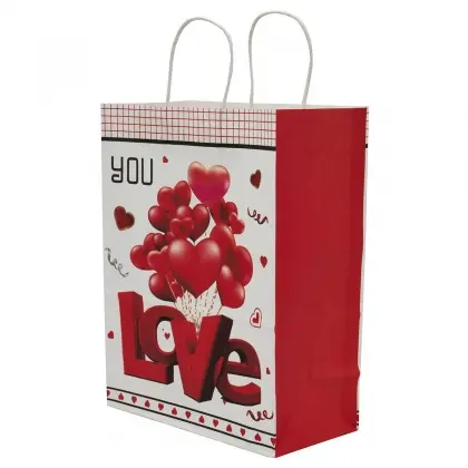 Τσάντα Χάρτινη Με Στριφτό Χερούλι Με Σχέδια “Love” 25.5x12.5x33cm