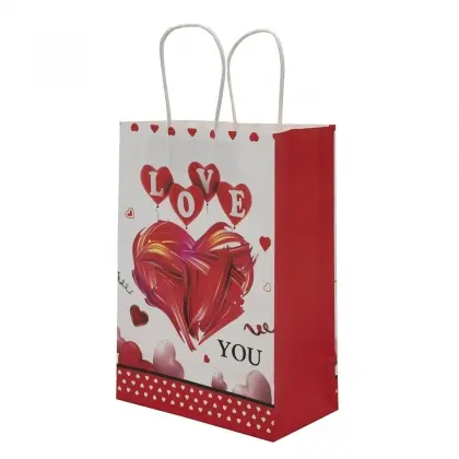 Τσάντα Χάρτινη Με Στριφτό Χερούλι Με Σχέδια “Love”  18.5x9.5x25.5cm
